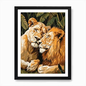African Lion Relief Illustration Rituals 1 Art Print