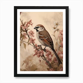 Dark And Moody Botanical House Sparrow 1 Art Print