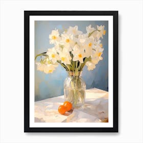 Daffodil Flower And Peaches Still Life Painting 4 Dreamy Art Print