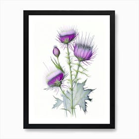 Thistle Floral Quentin Blake Inspired Illustration 1 Flower Art Print