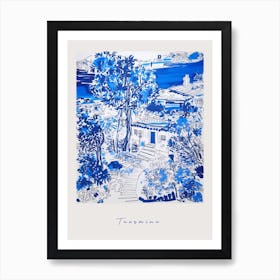 Taormina Italy Blue Drawing Poster Art Print