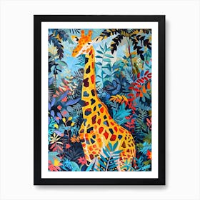 Colourful Giraffe In The Leaves Illustration 4 Art Print