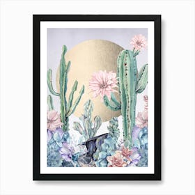 Cactus And Flowers Desert Summer Sun Art Print