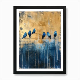 Blue Birds On A Wire 9 Art Print
