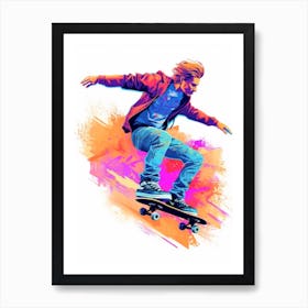 Skateboarding In Los Angeles, United States Gradient Illustration 4 Art Print