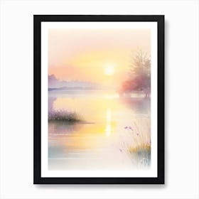 Sunrise Over Lake Waterscape Gouache 1 Art Print