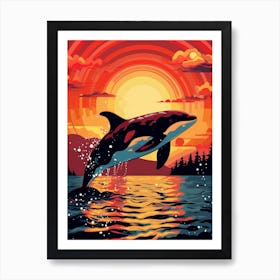 Killer Whale With Retro Sunset Art Print