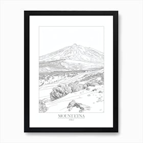 Mount Etna Italy Line Drawing 8 Poster Art Print