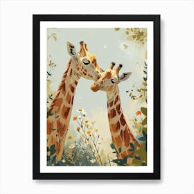 Giraffes In Love Modern Illustration 3 Art Print