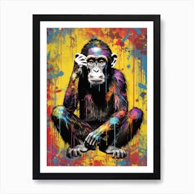 Colourful Thinker Monkey Graffii Style 2 Art Print