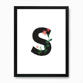 Bedroom Decor White Floral Letters Grey 19 Art Print