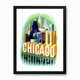 Chicago Skyline, Travel Poster Art Print