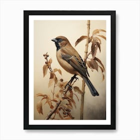 Dark And Moody Botanical Sparrow 1 Art Print
