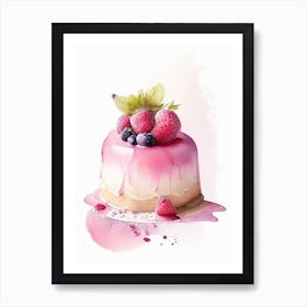 Strawberry Mousse, Dessert, Food Pastel Watercolour Art Print