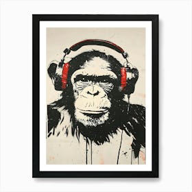 Monkey With Headphone Banksy Art Art Print