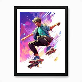 Skateboarding In Tokyo, Japan Gradient Illustration 4 Art Print