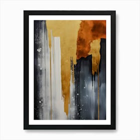 Golden Ember Abstract Art - Dripping Gold & Charcoal Modern Canvas Art Print