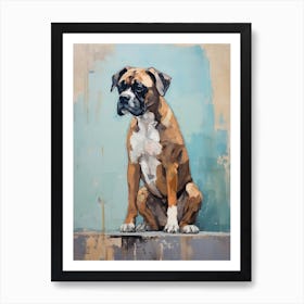 Boxer Dog, Painting In Light Teal And Brown 1 Art Print