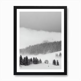 Kitzbühel, Austria Black And White Skiing Poster Art Print