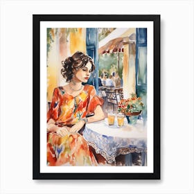 At A Cafe In Cadiz Spain Watercolour Art Print