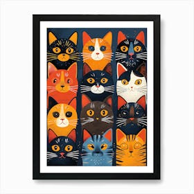 Cats In A Row 3 Art Print