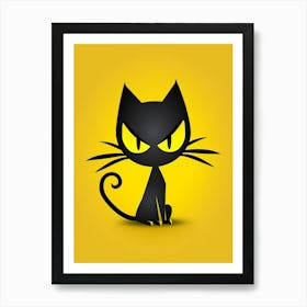 Black Cat On Yellow Background 1 Art Print