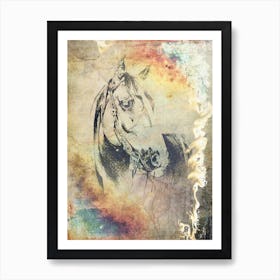 Horse Drawing Art Illustration In A Photomontage Style 01 Art Print