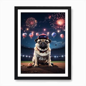 Baseball Pug USA Art Print