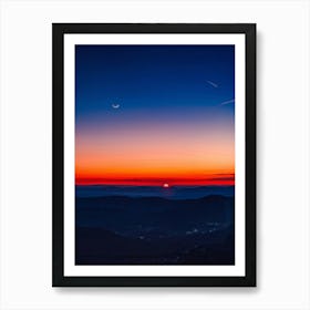 A Sweeping Panorama Of An Evening Sky Blood Red With The Setting Sun Transitions Into A Serene Moon (4) Art Print