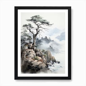 Tojinbo Cliffs In Fukui, Japanese Brush Painting, Ukiyo E, Minimal 1 Art Print