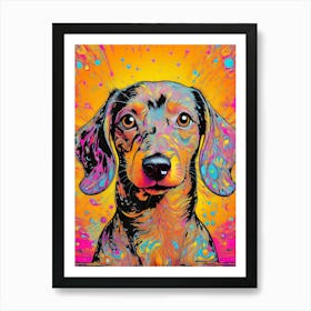 Colourful Dachshund Dog Portrait Art Print