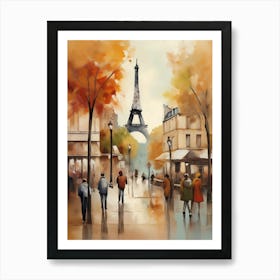 Paris city countryside, cafes, people, trees, old autumn oil paints. Faded colours.11 Art Print