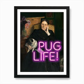 Pug life pink neon vintage altered art, trendy eclectic wall decor Art Print