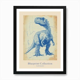 Plateosaurus Dinosaur Blue Print Sketch 3 Poster Art Print