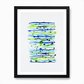 Line Splatter Blue Green Watercolor 2 Art Print