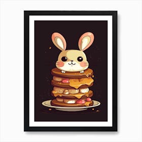 Bunny On A Stack Of Pancakes Kawaii Illustration  4 Art Print