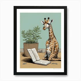 Giraffe Reading Póster