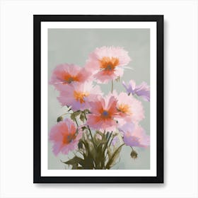 Aster Flowers Acrylic Pastel Colours 4 Art Print