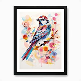 Bird Painting Collage House Sparrow 4 Art Print