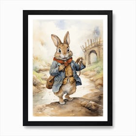 Bunny Reading Rabbit Prints Watercolour 4 Art Print