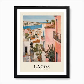 Lagos Portugal 2 Vintage Pink Travel Illustration Poster Art Print