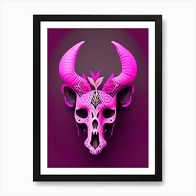 Animal Skull 2 Pink Mexican Art Print