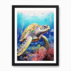 Sea Turtle In The Ocean Blue Aqua 9 Art Print