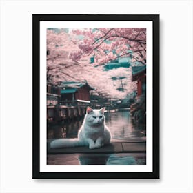 Cat In Cherry Blossoms 5 Art Print