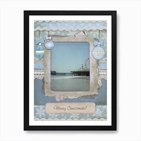 Blue Merry Christmas Santa Monica Pier Scrapbook Page Art Print