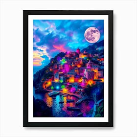 Colorful Village At Night Art Print