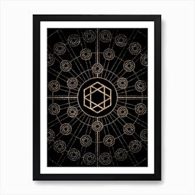Geometric Glyph Radial Array in Glitter Gold on Black n.0403 Art Print