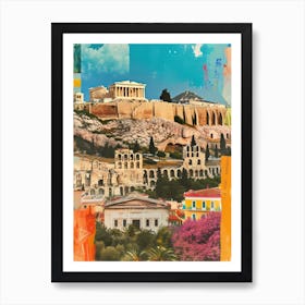 Athens   Retro Collage Style 2 Art Print