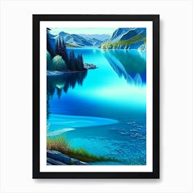 Crystal Clear Blue Lake Landscapes Waterscape Crayon 1 Art Print