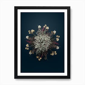 Vintage Hemlock Flower Wreath on Teal Blue n.1306 Art Print